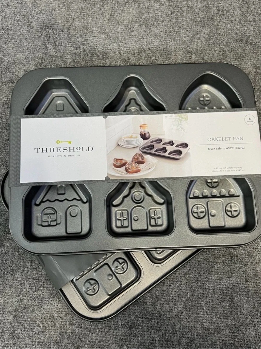 Threshold Gingerbread House Cakelet Pan Nonstick 13.75x10.5, Metal (2 Pack)